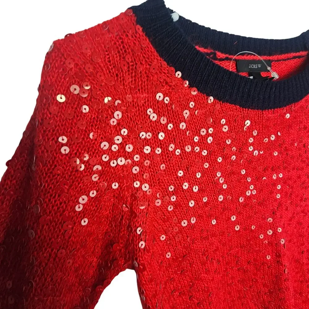 J. Crew Womens Sequin Mohair Wool Sweater Size XS Preppy Embellished Holiday